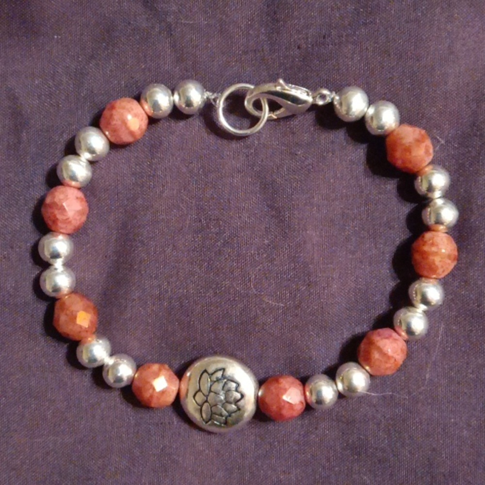 Rusty Pink Silver Lotus Bracelet
